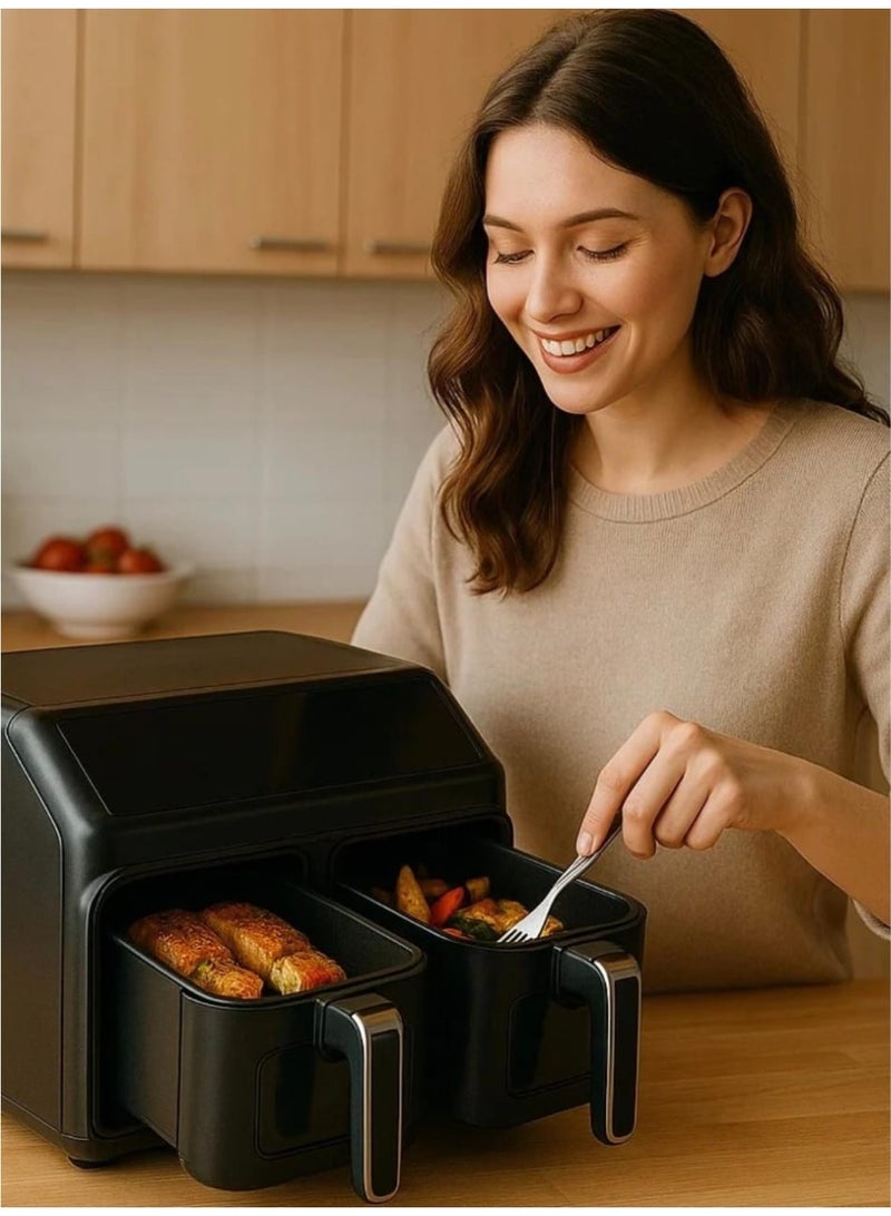 Minda Double Basket Air Fryer 9L 4.5L + 4.5L Digital Touch Oil-Free Hot Air Fryer with Visual Window & Automatic Mixing Dual Zone Multi-Function Roast Bake Grill Fry - Image 2